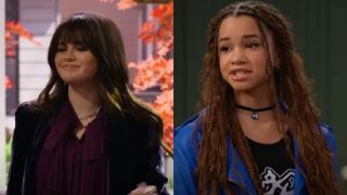 Selena Gomez as Alex Russo stepping through a door and Janie LeAnn Brown as Billie speaking.